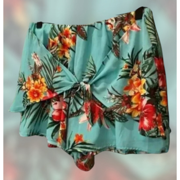 She + Sky Aqua Tropical Shorts Size Large - Picture 1 of 5